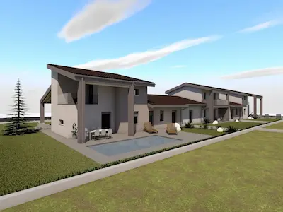 Esterno delle villette trifamiliari a Bolgare, soluzione abitativa moderna e indipendente