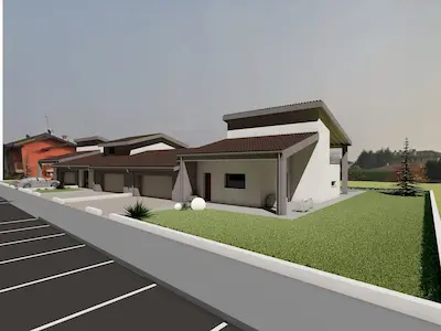 Accesso carrabile e parcheggi delle villette trifamiliari in vendita a Bolgare